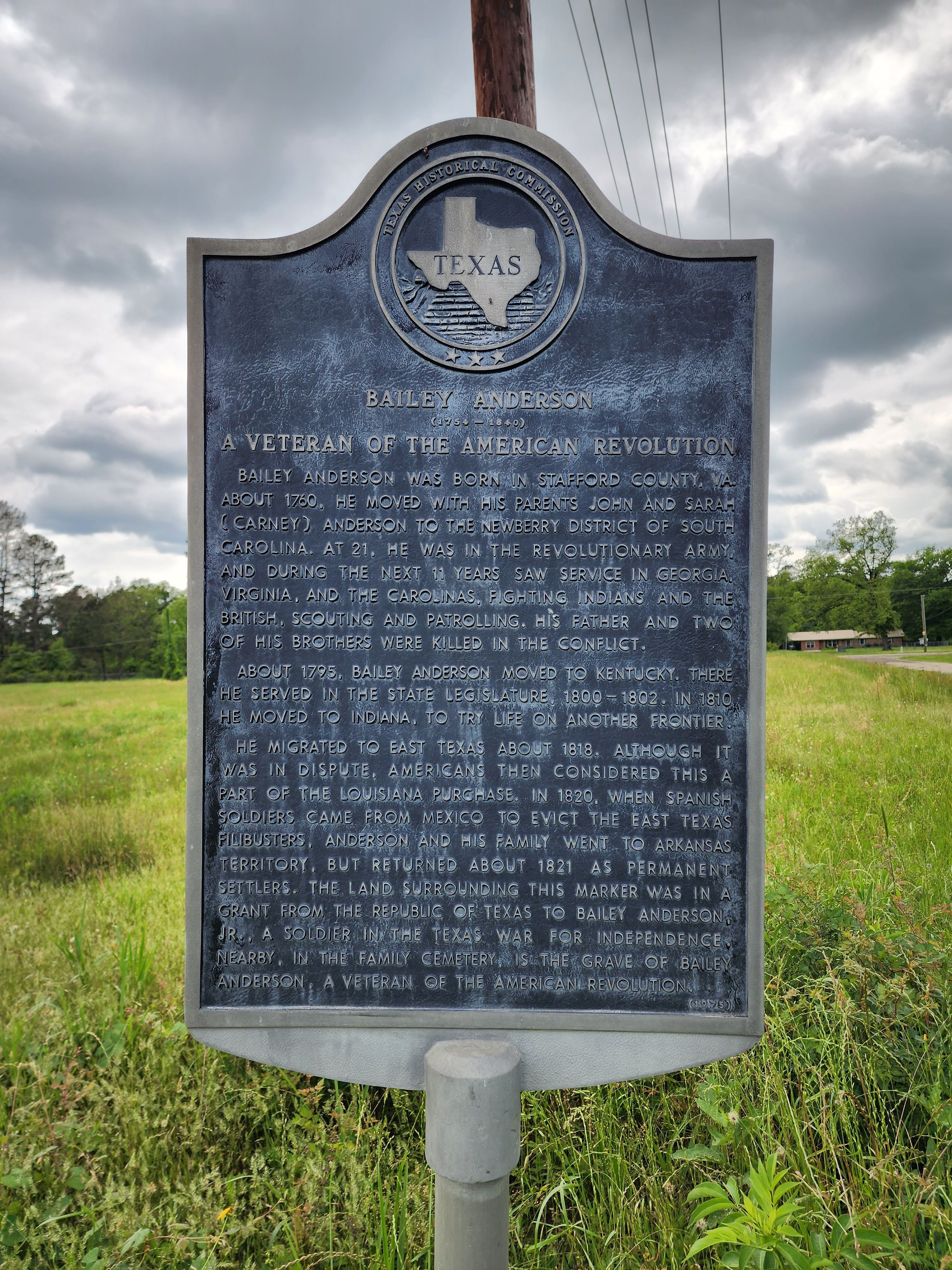 Bailey Anderson historical marker in Elysian Fields, Texas